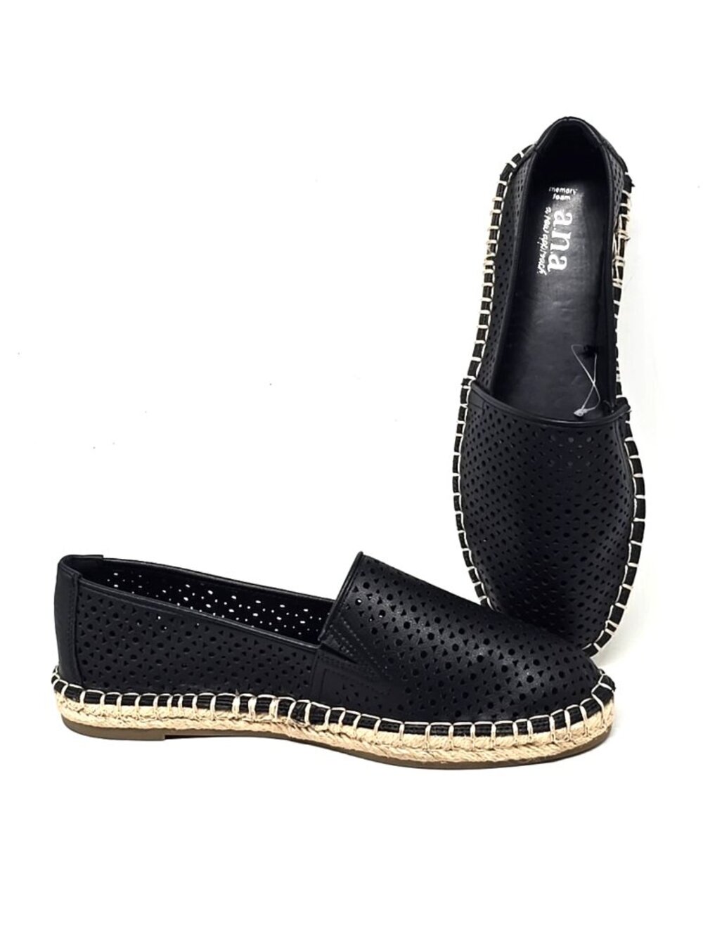 a.n.a Oakland Espadrilles Black Slip-on Memory Foam Shoes Women's Size 9.5M